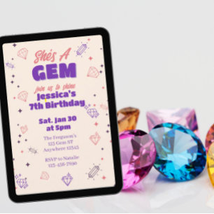 Invitación Ella es una joya, Cumpleaños minimalista rosa púrp