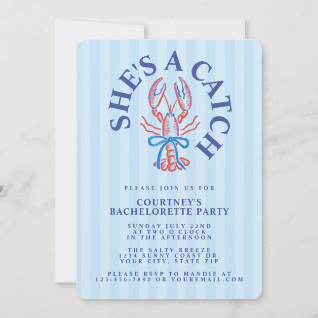 Invitación Ella Es Una Langosta Para Atrapar Fiesta de Solter (Anverso)