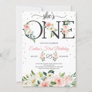 Invitación Ella es UNA letra floral y rosas rosas rosas rubia