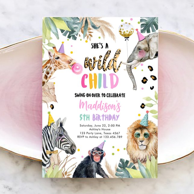 Invitación Ella es una niña salvaje Fiesta de animales Safari (Subido por el creador)