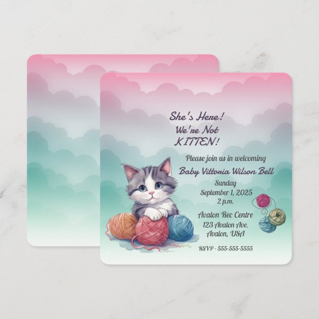 Invitación Ella está aquí No somos jóvenes nubes yarn (Anverso / Reverso)
