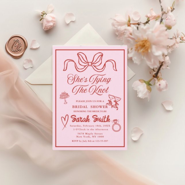 Invitación Ella está atando el Knot retro rosa Whimsical Brid (Subido por el creador)