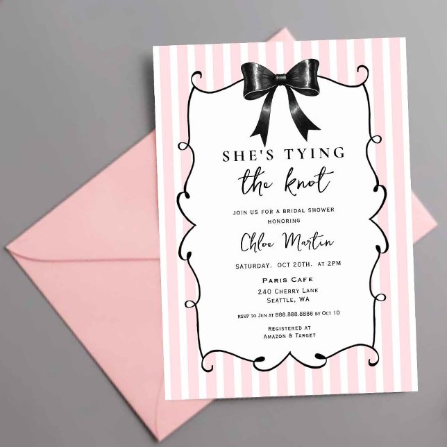 Invitación Ella está atando el nudo Black bow Bridal Ducha (Subido por el creador)