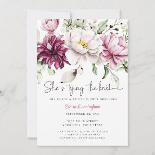 Invitación Ella está atando el nudo Blanco Rosa Floral Bridal