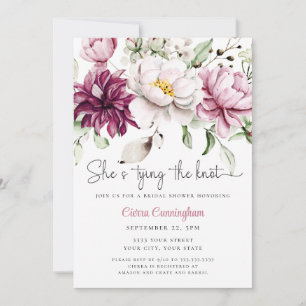 Invitación Ella está atando el nudo Blanco Rosa Floral Bridal