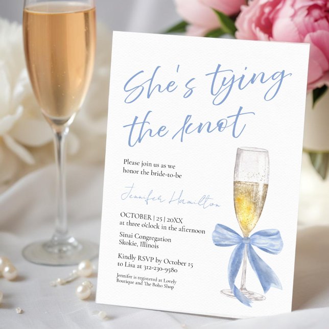 Invitación Ella está atando el nudo | Blue Bow Bridal Shower (Subido por el creador)