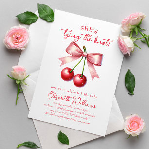 Invitación Ella está Atando el Nudo Coquette Cherry Despedida
