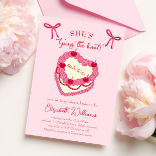Invitación Ella está Atando el Nudo Coquette Cherry Despedida