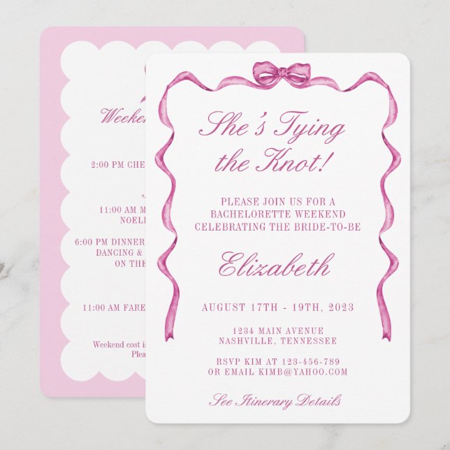 Invitación Ella está atando el nudo Fiesta de Despedida de So (Anverso / Reverso)