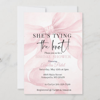 Invitación Ella está atando el nudo, Lazo Rosa Elegante