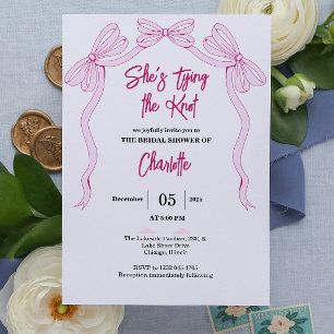 Invitación Ella está Atando el Nudo Rosa Simple Lazo Desayuno