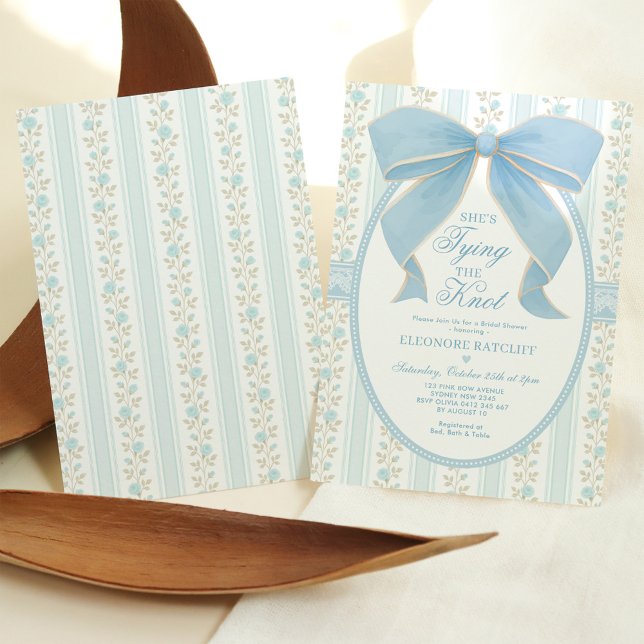 Invitación Ella está atando el polvo de Knot Blue Bow Bridal  (Subido por el creador)