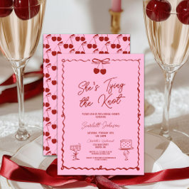 Invitación Ella está atando la ducha de cerezas rojas de Knot
