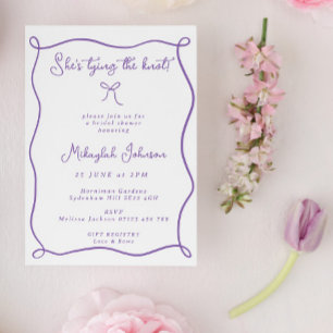 Invitación Ella está atando la ducha de novia Knot Lilac Bow
