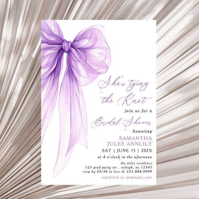 Invitación Ella está atando la ducha de novia morada Knot Pur (Subido por el creador)