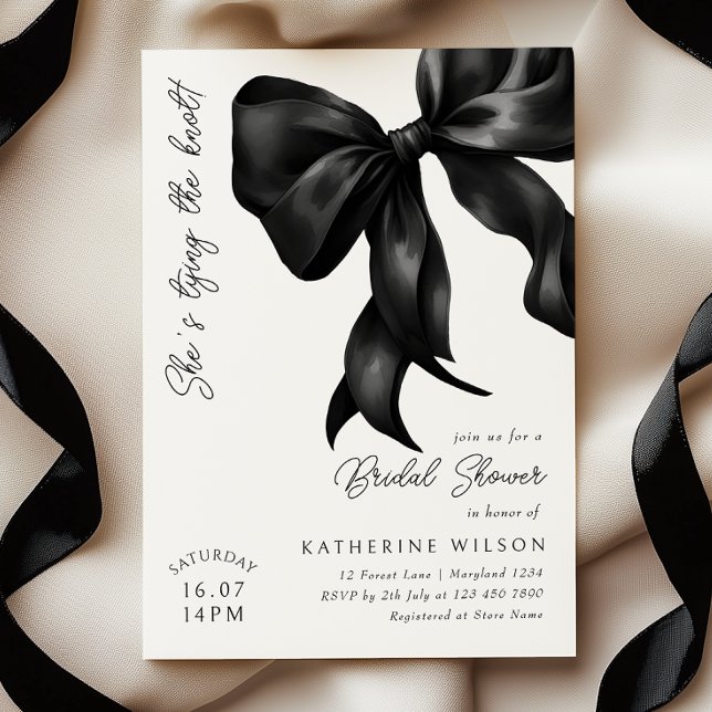 Invitación Ella está atando la ducha de novias Black Bow Knot (Subido por el creador)