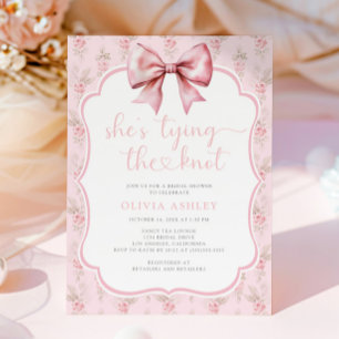 Invitación Ella está atando la ducha de novias de vaca rosa K