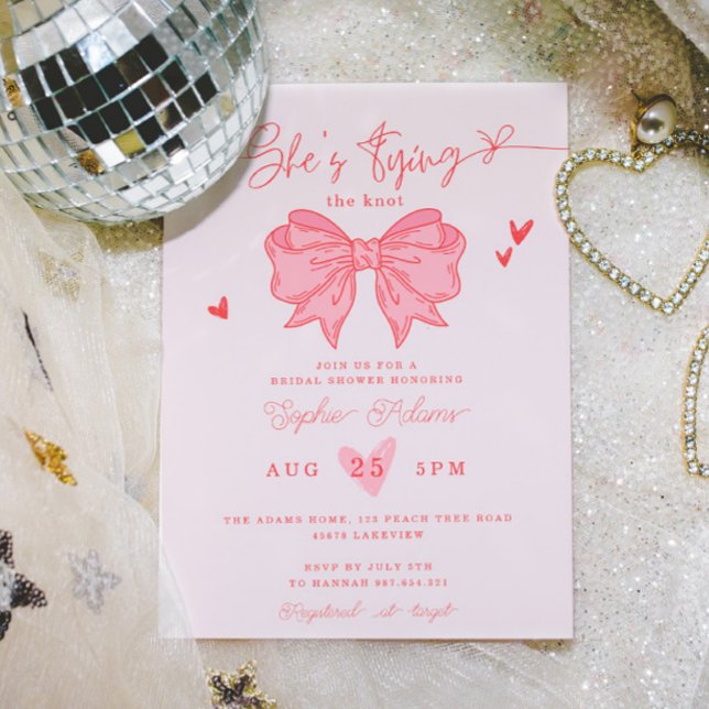 Invitación Ella está atando la ducha de novias de vaca rosa K (Subido por el creador)
