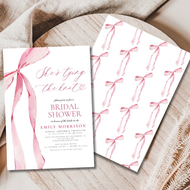 Invitación Ella está atando la ducha de novias de vaca rosa K (Subido por el creador)