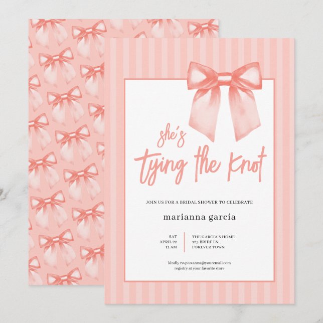 Invitación Ella está atando la ducha de novias Knot Bow (Anverso / Reverso)
