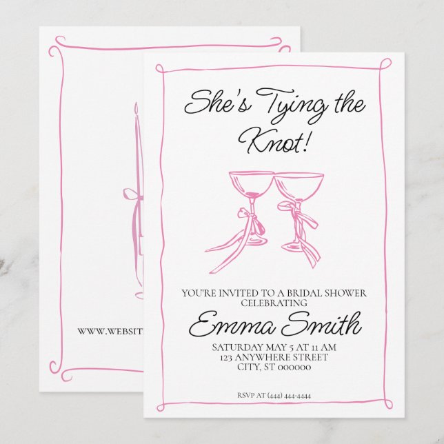 Invitación Ella está atando la ducha nupcial (Anverso / Reverso)