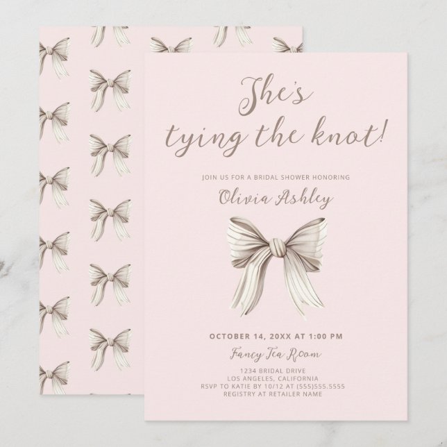 Invitación Ella está atando la ducha nupcial (Anverso / Reverso)