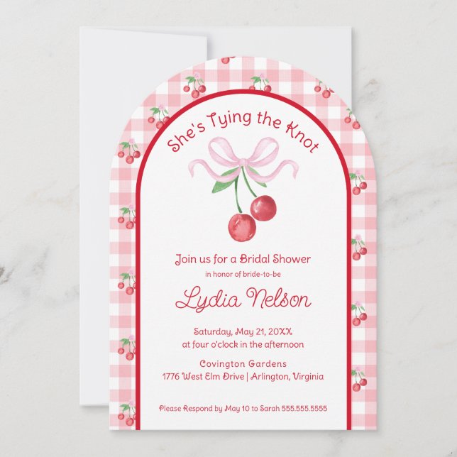 Invitación Ella está atando la novia de la guinda de la guind (Anverso)