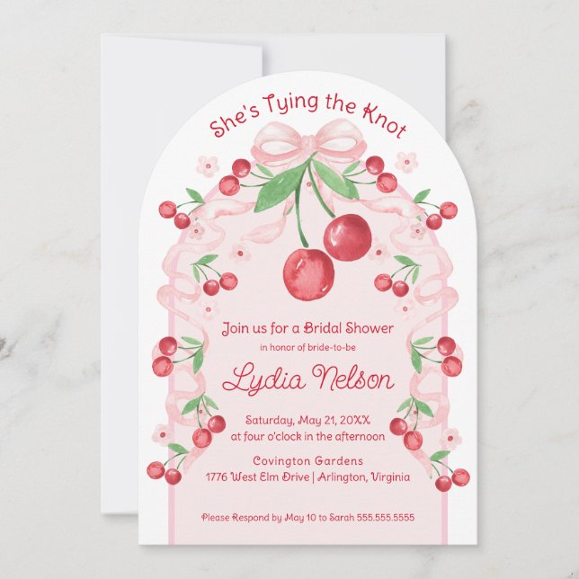 Invitación Ella está atando la novia de la guinda de la guind (Anverso)