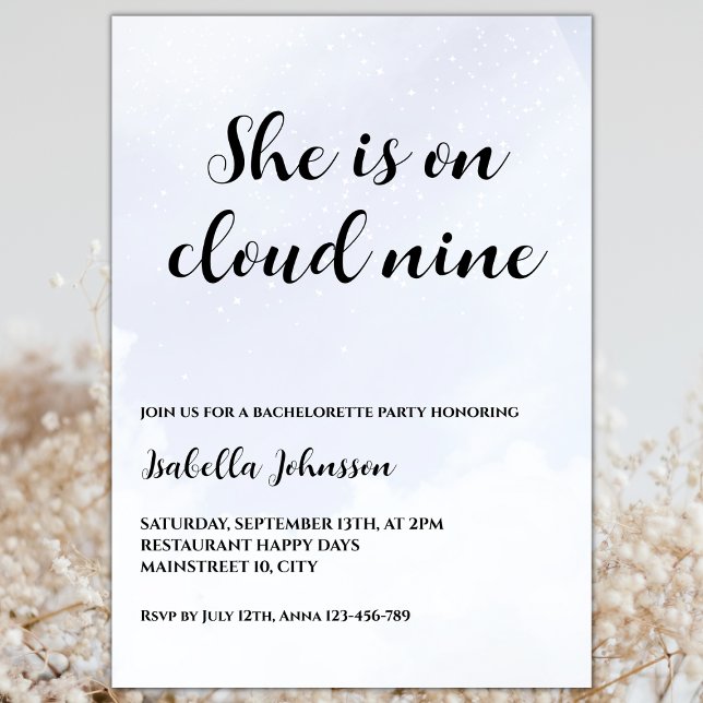 Invitación Ella Está En La Novena Fiesta De Bachelorette (she is on cloud nine bridal shower invitation she's on cloud nine invitation)