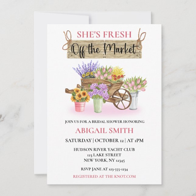 INVITACIÓN ELLA ESTÁ FRESCA DE LA FLORAL RÚSTICA DEL MERCADO (Anverso)