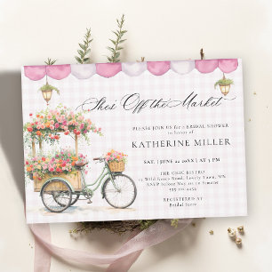 Invitación Ella Está Fuera del Mercado Floral Bicicleta Rosa