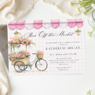 Invitación Ella está fuera del mercado Flower Cafe Rosa Despe