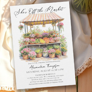 Invitación Ella está fuera del mercado Puesto de flores Desay