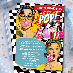 Invitación Ella Está Lista Para Parir Arte Retro Soda Niño Ba