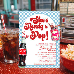 Invitación Ella Está Lista Para Parir Soda Retro Azul Fiesta