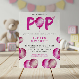 Invitación Ella está lista para pop globos Chica rosa Baby Sh