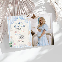 Invitación Ella estará aquí pronto Foto de Baby Shower con co