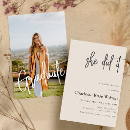 Invitación Ella Lo Hizo Con Una Foto Rosa Moderna De Graduaci