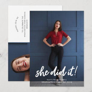 Invitación Ella Lo Hizo Dos fiestas de graduación fotográfi
