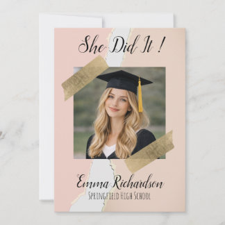 Invitación Ella lo hizo foto de graduación