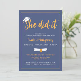 Invitación Ella Lo Hizo Grad Cap Dusty Blue Graduation Photo