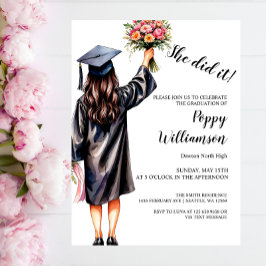 Invitación Ella Lo Hizo Graduación De Acuarela