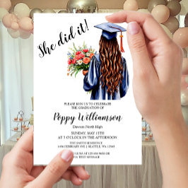 Invitación Ella Lo Hizo Graduación De Acuarela
