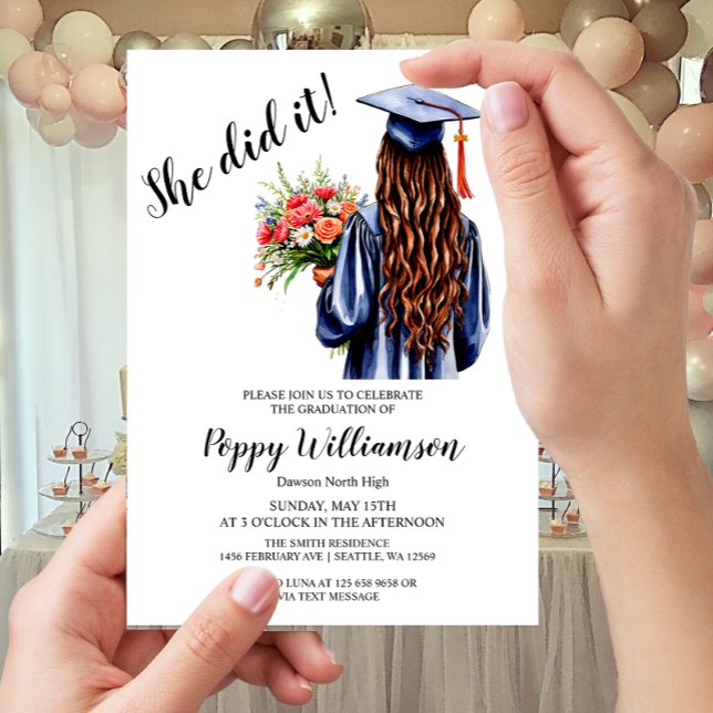 Invitación Ella Lo Hizo Graduación De Acuarela (Subido por el creador)