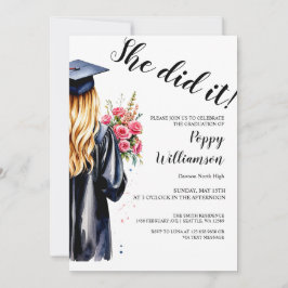 Invitación Ella Lo Hizo Graduación De Acuarela