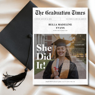 Invitación Ella Lo Hizo Graduación Foto Superpuesta De Periód