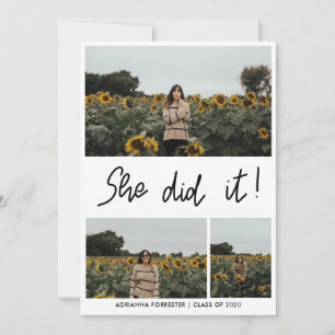 Invitación Ella Lo Hizo   Graduado Tres Collages de fotos