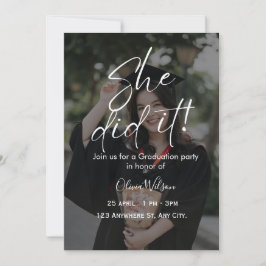 Invitación Ella Lo Hizo Guion Totalmente Editable de Graduaci