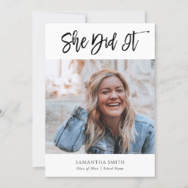Invitación Ella Lo Hizo Moderna Caligrafía Foto Graduada