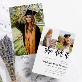 Invitación Ella Lo Hizo Moderno Y Elegante Graduación De Foto